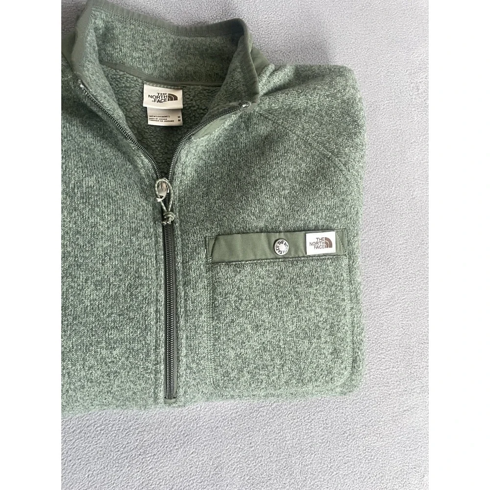 The North Face Fleece Pullover Mens Med Green Quarter Zip Chest Pocket